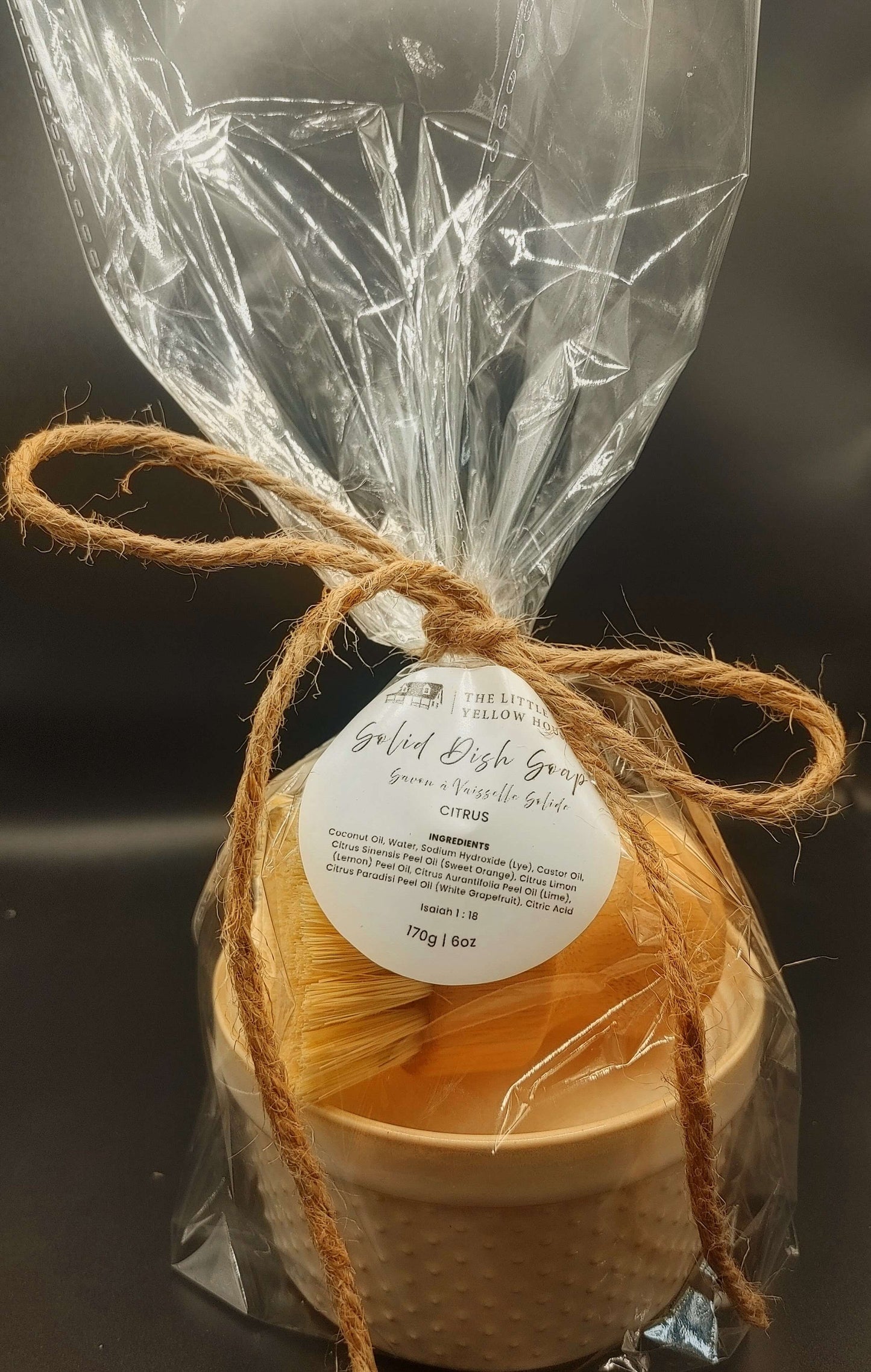 Dish Soap set with natural fiber scrub brush in a gift set