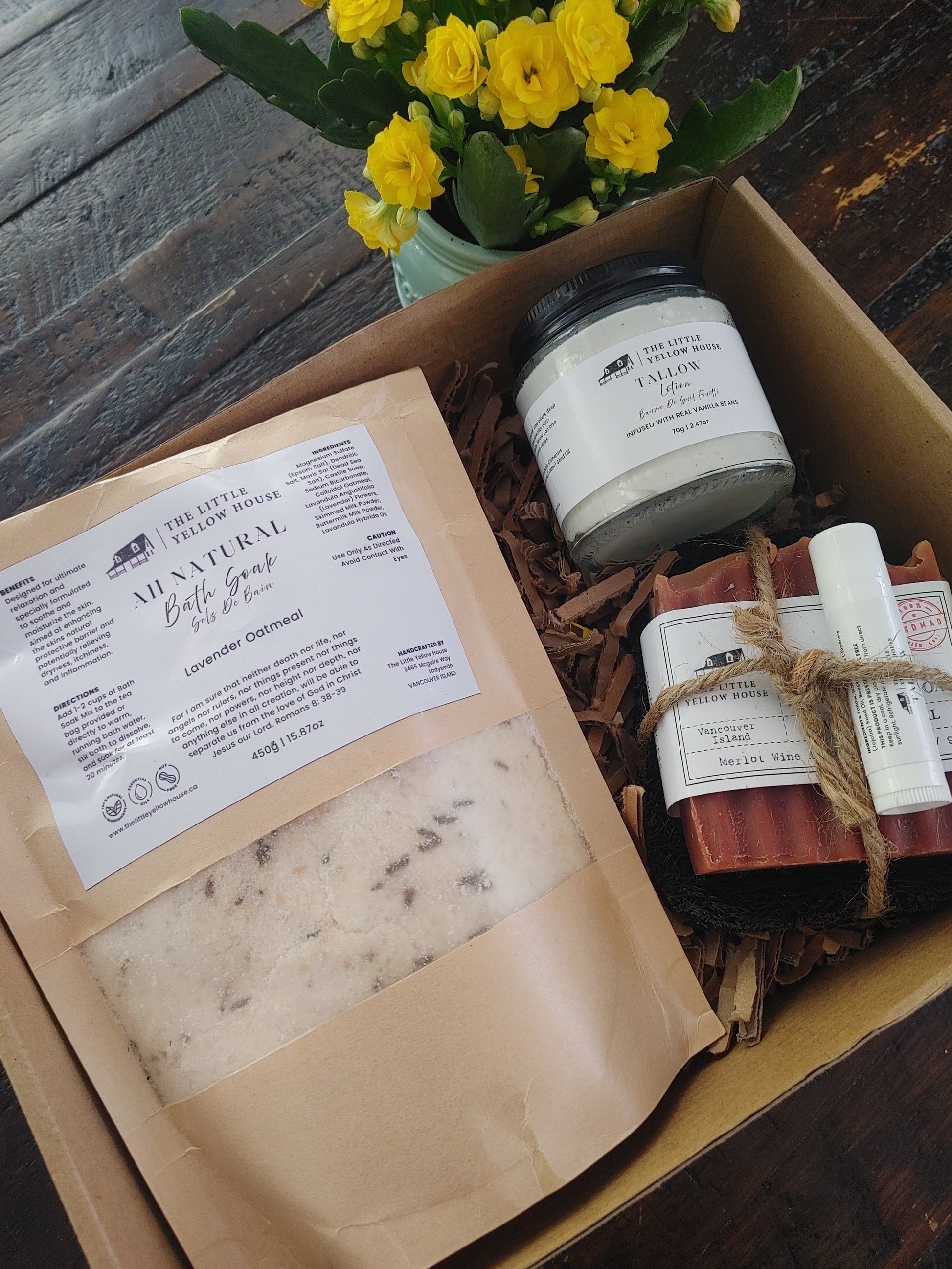 Gift set for mothers day with customizable bath soak, soap and tallow lotion